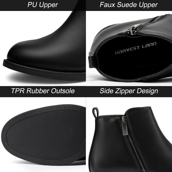 Women's  Black Ankle Boots Short Flat Low Heel Dress Chelsea Casual Classic - Picture 2 of 9